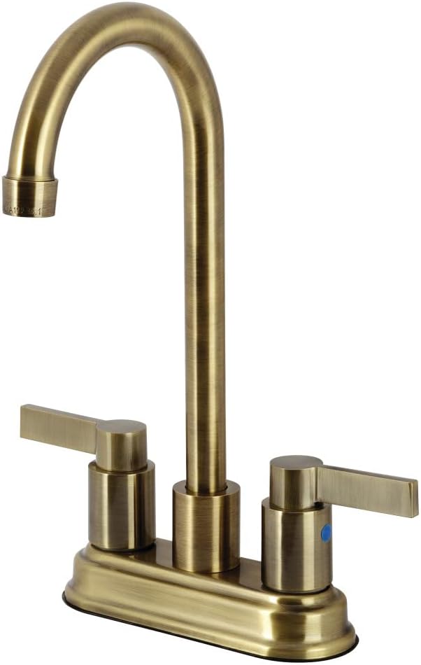 Kingston Brass KB8493NDL NuvoFusion Two-Handle 2-Hole Deck Mount Bar Faucet in Antique Brass