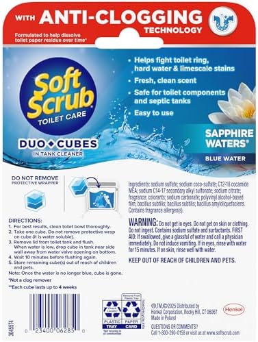 Soft Scrub In-Tank Toilet Cleaner Duo-Cubes, Sapphire Waters, 2 Count
