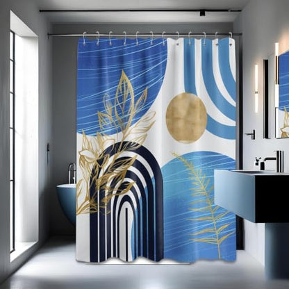 Light Blue Extra Long Shower Curtain, Tall 72X84 in, Mid Century Modern