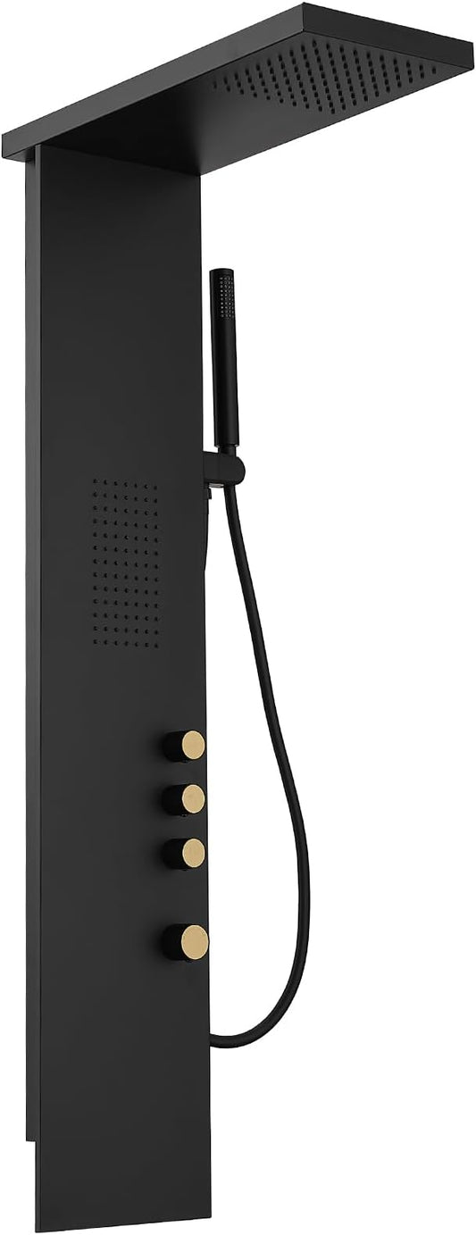 BWE 3 IN 1 Shower Panel Tower System Stainless Steel Shower Panel Rainfall Shower Head with Handheld Shower and Massage Body Jets Wall Mount Shower System,Matte Black