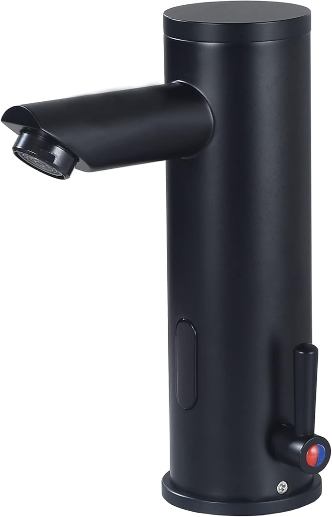 Automatic Touchless Bathroom Sink Faucet Motion Activated Sensor Hands Free Auto Off 1 Hole Commercial Infrared Brass Basin Faucets Adjustable Cold Hot Single Handle Water Mixer Matte Black