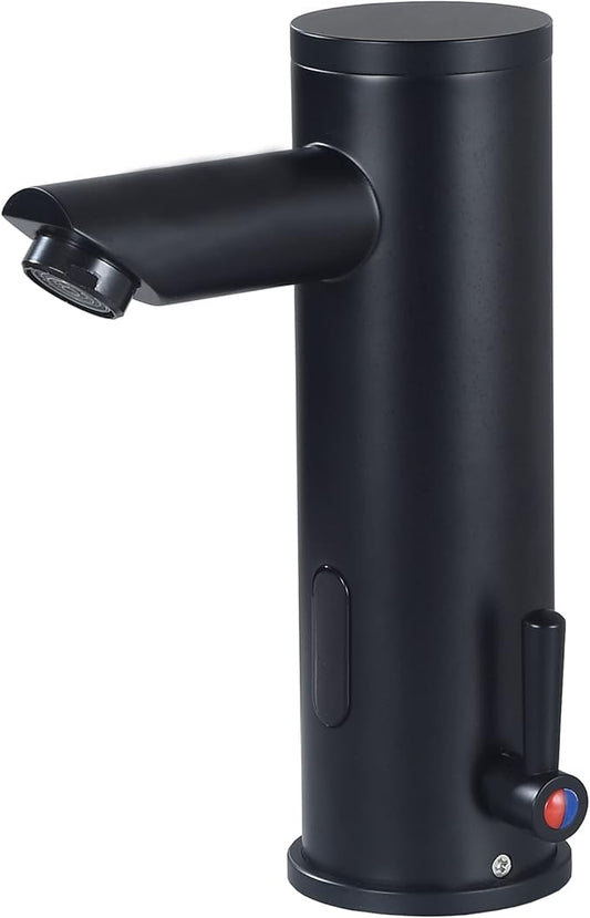 Automatic Touchless Bathroom Sink Faucet Motion Activated Sensor Hands Free Auto Off 1 Hole Commercial Infrared Brass Basin Faucets Adjustable Cold Hot Single Handle Water Mixer Matte Black