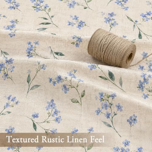 Leowefowa Vintage Farmhouse Blue Floral Shower Curtain, Linen Texture Fabric Bathroom Curtain, Rustic Wildflower Botanical Bath Decor, Waterproof Polyester Linen Blend, 72 x 72 Inch
