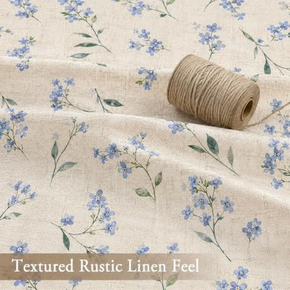 Leowefowa Vintage Farmhouse Blue Floral Shower Curtain, Linen Texture Fabric Bathroom Curtain, Rustic Wildflower Botanical Bath Decor, Waterproof Polyester Linen Blend, 72 x 72 Inch