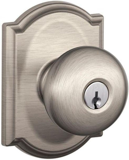 SCHLAGE F51A PLY 619 CAM Plymouth Knob with Camelot Trim Keyed Entry Lock, Satin Nickel