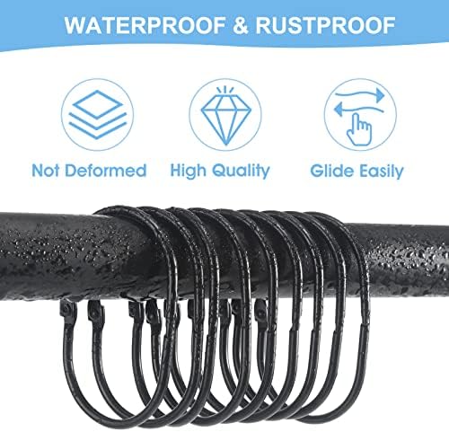 24 Pcs Shower Curtain Rings, Goowin Shower Curtain Hooks, Oval Snap Shower Rings for Curtain, Metal Black Shower Curtain Rings Rust Proof, Glide Smoothly Shower Hooks for Shower Curtain Rod (Black)