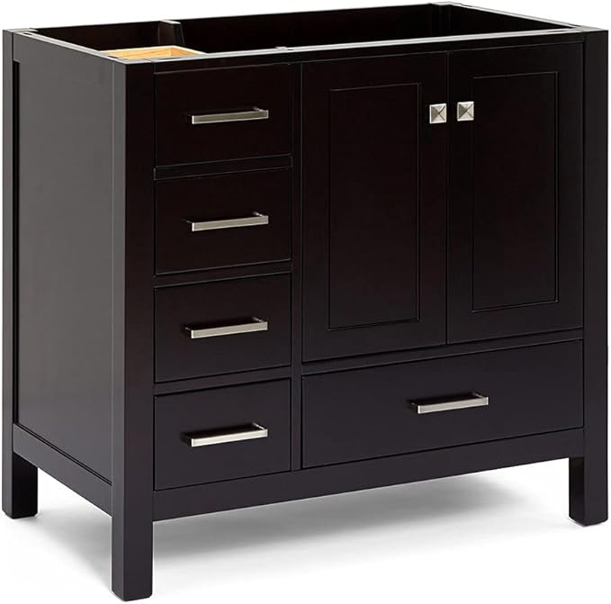 ARIEL Cambridge 36-inch Bathroom Vanity Base Cabinet,Solid Wood, 2 Soft Closing Doors, 5 Dovetail Drawers, Espresso
