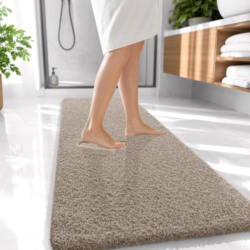 OLANLY Microfiber Bathroom Runner Rugs 47x20, Ultra Soft Bath Mat, Greige