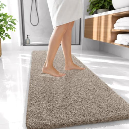 OLANLY Microfiber Bathroom Runner Rugs 47x20, Ultra Soft Bath Mat, Greige