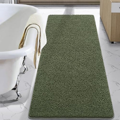 LOCHAS Luxury Bathroom Rug Shaggy Bath Mat 24 x 60 Inch, Olive Green