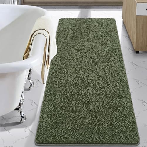 LOCHAS Luxury Bathroom Rug Shaggy Bath Mat 24 x 70 Inch, Olive Green