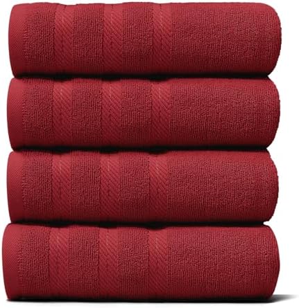 Hearth & Harbor Luxury Hand Towels - 100% Ring Spun Cotton Hand Towels for Bathroom, Shower, Spa, Soft & Absorbent Towels, 4 Piece Set, Red
