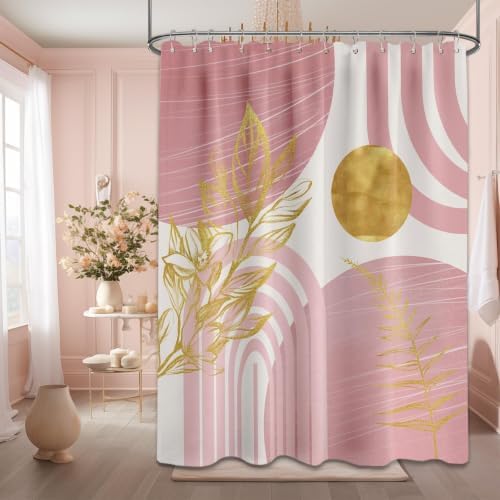 Light Pink and Gold Extra Long Shower Curtain, Tall 72X96 in