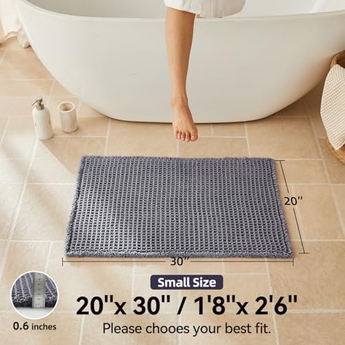 Triohero Waffle Bath Mat, Boho Bathroom Rugs Non Slip, 20x30 Dark Grey