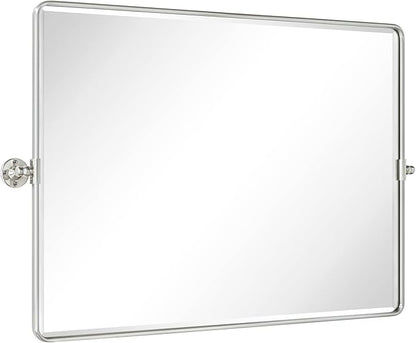TEHOME Pivot Mirror Brushed Nickel Tilt Bathroom Vanity Mirror Brushed Nickel Metal Framed Rectangle Horizontal Tilting Beveled Vanity Mirrors, Overall 44.12 x 30 inches (Mirrror 40 x 30 inches)