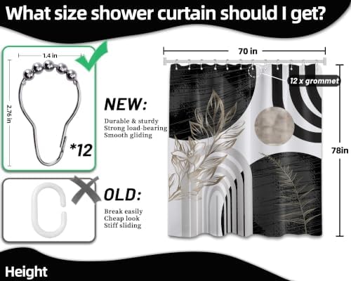 Black and White Extra Long Shower Curtain, Tall 72X78 in, Mid Century