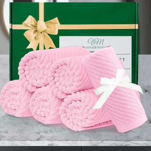 VOOVA & MOVAS Face Towels 6PC, 100% Cotton, 13x13 in, Baby Pink
