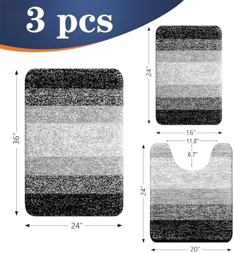 OLANLY Microfiber Bathroom Rugs Sets 3 Piece, 36"x24"+24"x16"+24"x20"