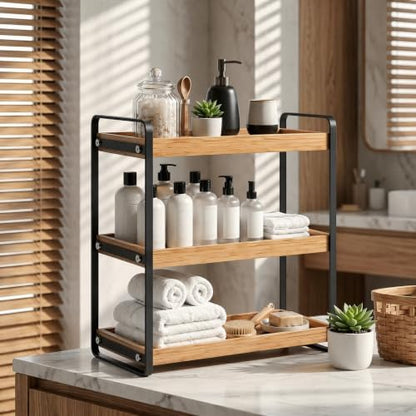 LEMIKKLE Bathroom Counter Organizer with Basket, Bathroom Organizers and Storage,Skincare Organizers for Vanity,Storage Organizers for Bathroom, Kitchen, Dresser (3-Layer)