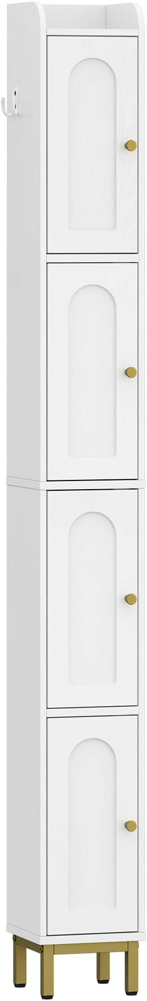 Hzuaneri 4-Tier Narrow Tall Storage Cabinet | Slim Bathroom Storage Cabinet with 4 Adjustable Feet and Shelves, for Living Room, Laundry Room, White, 7.9"Dx7.9"Wx70.9"H
