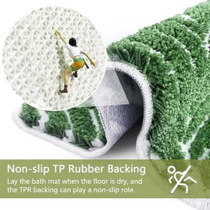 Dark Green U Shaped Toilet Mat for Bathroom Floor 24x20 Non Slip Washable Water Absorbent Cute Bathroom Decor Leaf Contour Bath Mat