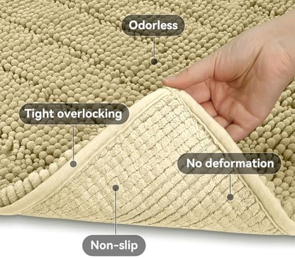 Bcoimo Bath Rug Mat,Beige Chenille High Absorbent Bathroom Shower Tub Mats