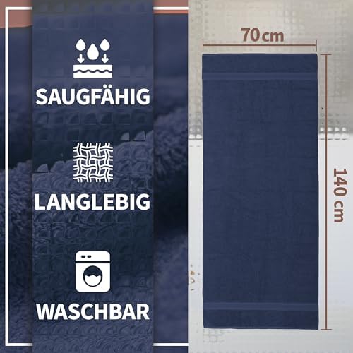 Pack of 2 Bath Towels - 100% Cotton, 500 g/m² - Soft, Absorbent & Durable - for Home, Sauna & Travel - 27 x 54 in (Navy Blue)