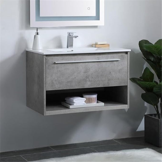 Elegant Decor Kasper 30" Single Porcelain Top Floating Bathroom Vanity in Gray