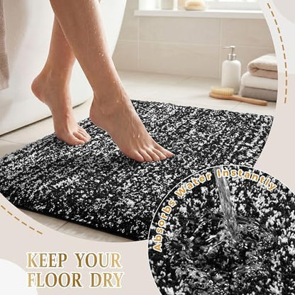 Yimobra Bath Rugs for Bathroom 32X20, Ultra Soft and Water Absorbent Bath Mats, Non Slip Plush Shower Rugs, Microfiber Thick Matts for Bathroom Floor/Tub, Machine Washable, Home Decor, Black and White