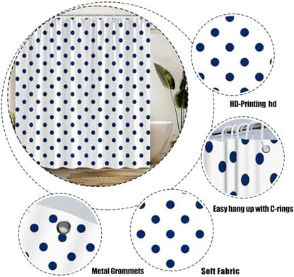 Polka Dot Shower Curtain Blue White Retro Spot Vintage Fabric Decorative Bathroom Curtains with Hooks,70" Wx84 H