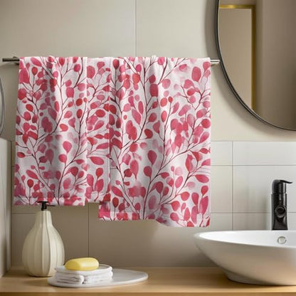 Pink Leaves Floral Hand Towels 14x28 Inch Set of 2 Boho Flowers Absorbent Soft Dish Washing Cloth Tea Towels for Wedding Anniversary Holiday Kitchen Bathroom Gym Hotel Spa Decor