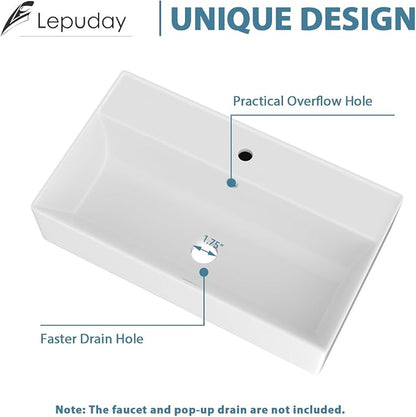 Wall Mounted Bathroom Sink Rectangle Vessel Sink 21" x 12" | Modern Bathroom Compliant Ceramic Bathroom Sinks Porcelain Wall Hung Sink Wash Hand Basin Vanity Sink for Lavatory Room