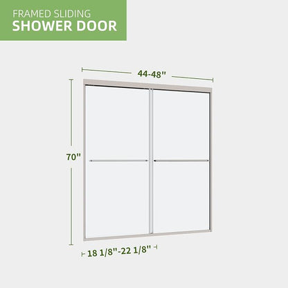 ACE DECOR Double Sliding Shower Door, 44"-48" W x 70" H, Chrome Finish | Bypass Semi-Frameless Shower Doors, 6mm Clear SGCC Tempered Glass, Easy-Clean Nano Coating&Leak-proof&Reversible Installation
