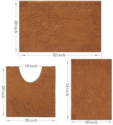 Bathroom Rugs Set 3 Piece Non Slip, Bath Rugs with PVC Backing, Absorbent, Plush Carpet Mats, Bath Mats for Bedroom, Kitchen, Tub, Home Decor (Champagne)