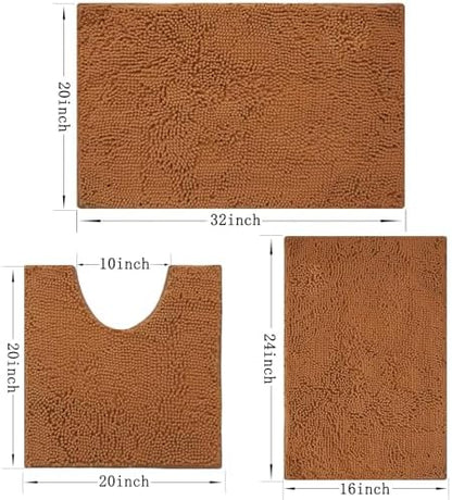 Bathroom Rugs Set 3 Piece Non Slip, Bath Rugs with PVC Backing, Absorbent, Plush Carpet Mats, Bath Mats for Bedroom, Kitchen, Tub, Home Decor (Champagne)