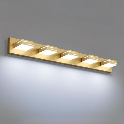 LED Modern Bathroom Vanity Light Fixtures, 5-Light 34-inch Dimmable Gold Vanity Lights for Bathroom Lighting Fixtures Over Mirror, with 350° Rotatable Heads (Cool White 6000K)