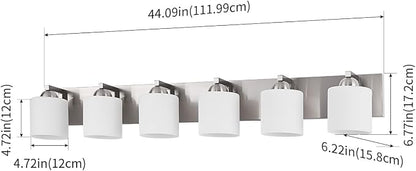 mirrea 6-Light Brushed Nickel Bathroom Vanity Light with White Glass Shades | Over Mirror,Wall Sconce,ETL listed,Bathroom Lighting Fixtures,Elegant Design,Milk White Glass Shade,Easy Installation