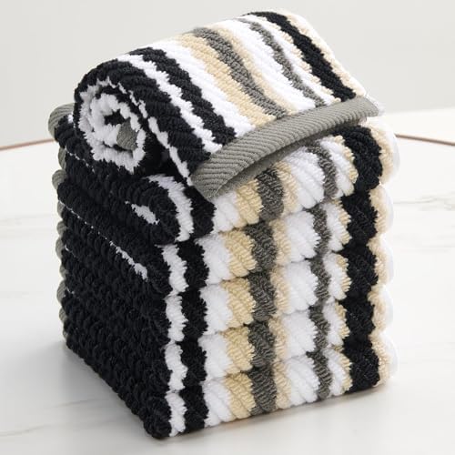 VOOVA & MOVAS Washcloths 6 Pack, 100% Cotton, 13x13 in, Black Striped