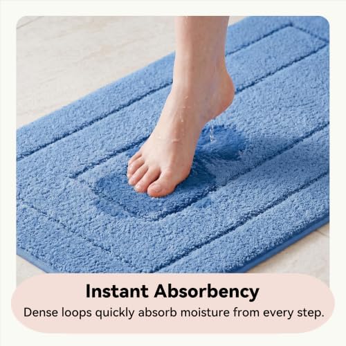 GRANNY SAYS Blue Bathroom Runner Rug 24" x 59", Soft Microfiber Bath Mat