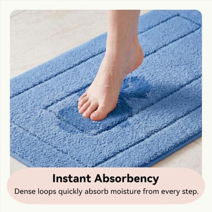 GRANNY SAYS Blue Bathroom Runner Rug 24" x 59", Soft Microfiber Bath Mat