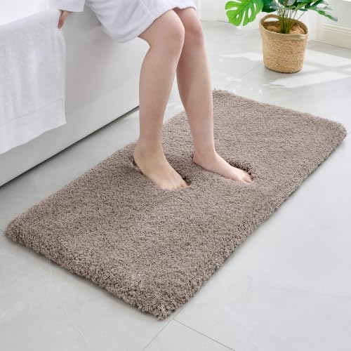 Disolla Taupe Grey Bathroom Rug 24x36 - Non-Slip Plush Thick Bath Mat, Highly Absorbent & Ultra Soft Fluffy Floor Mat, Machine Washable for Shower and Tub