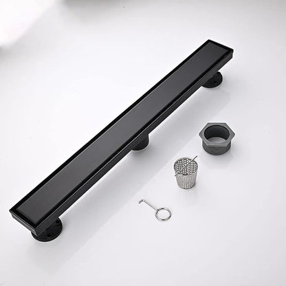 Linear Shower Floor Drain, Black 40 Inch 304 Stainless Steel Bathroom Drains Kit, Rectangular Shower Trench Drain with Reversable Tile-in Pattern Drain Cover & Hair Catcher