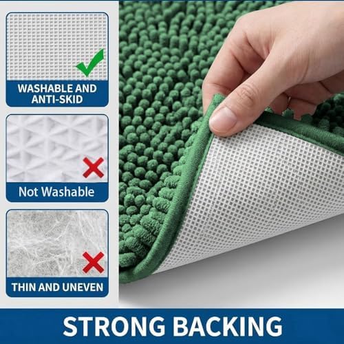Bathroom Rugs Sets 2 Piece,Super Absorbent Chenille Bath Mats and U-Shaped Toilet Rug,Strong PVC Non Slip Backing,Microfiber Washable Dry Quickly Bath Mats for Bathroom(20"x32"+20"x20"U, Dark Green)