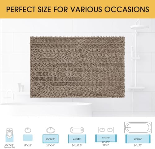 ACCUMTEK Upgrade Luxury Dark Beige Bathroom Rug Mat 36"x24", Ultra Soft Thick Absorbent Bath Mats, Non Slip Chenille Toilet Mat for Bathroom, Bedroom, Kitchen, Shower, Tub, Taupe