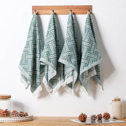 HunnmingRe 4 Pack Boho Hand Towel for Kitchen, Green