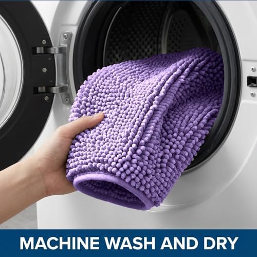 Bathroom Rugs Sets 2 Piece,Super Absorbent Chenille Bath Mats and U-Shaped Toilet Rug,Strong PVC Non Slip Backing,Microfiber Washable Dry Quickly Bath Mats for Bathroom(20"x32"+20"x20"U,Lavender)