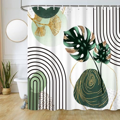 Boho Green Shower Curtain with Hooks for Bathroom 54x72 Inch