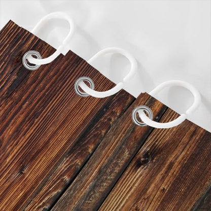 Wooden Board Brown Rustic Shower Curtain, Farmhouse Barn Door Cloth Set for Bathroom, Vintage Countryside Wood Board Fabric Bathroom Decor Curtains, Waterproof Bathroom Sets with Hooks, 72"x72"