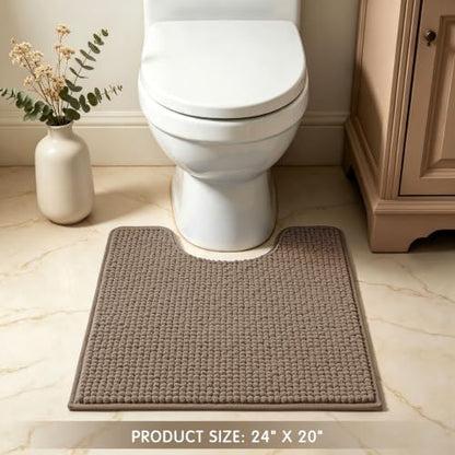 SUBRTEX Bathroom Rugs, U Shaped Chenille Bath Rug 24" x 20" Soft Short Plush Bath Mat Soft Shower Mat Water Absorbent Shower Mat Quick Dry Machine Washable, Taupe