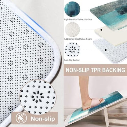 ArtSocket Bathroom Set, Shower Curtain and Bath Rugs Abstract Teal Grey